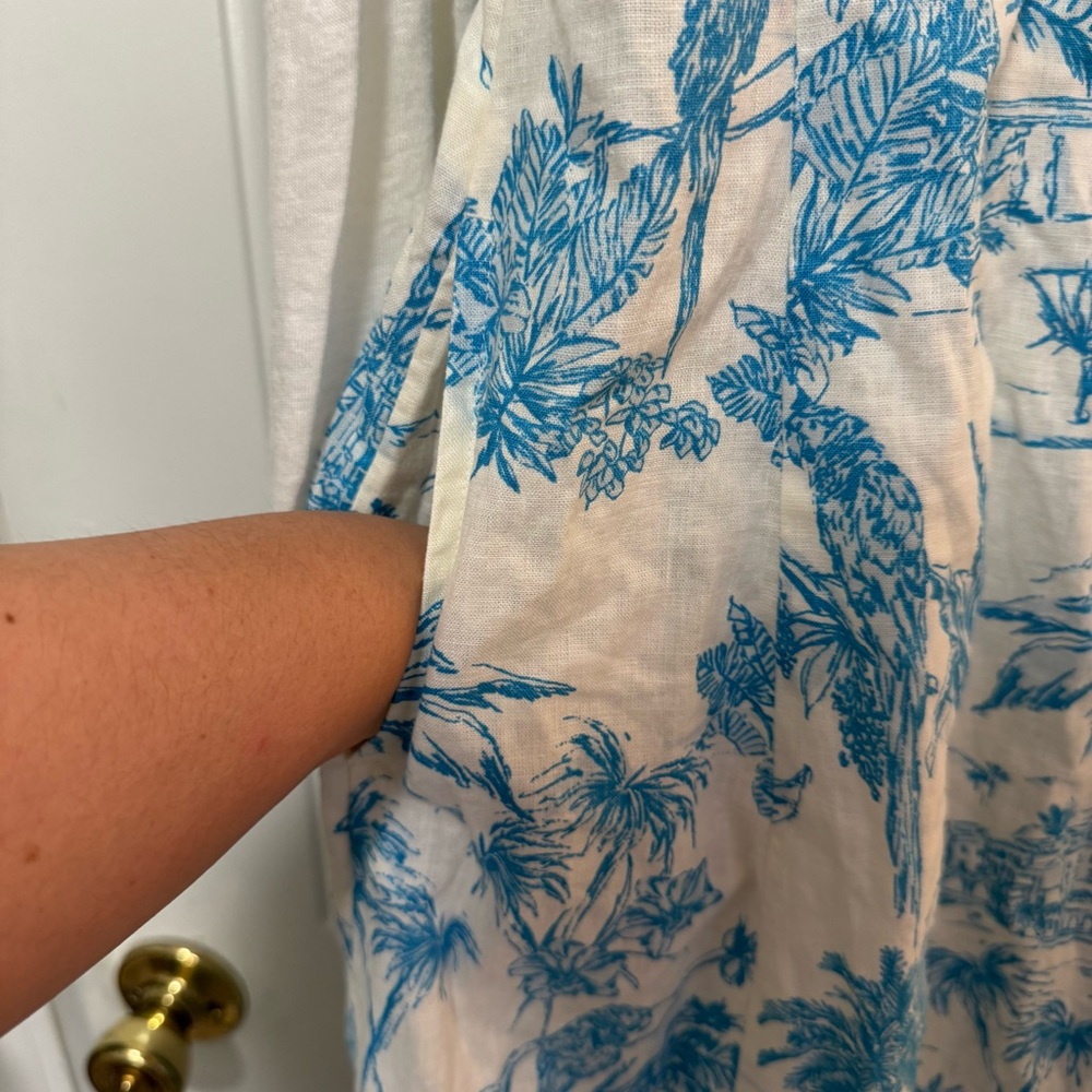 NWT JOIE Dress Shrug Set Blue White Palm-print Toile Linen Cotton Dress Size 12 - Picture 7 of 16